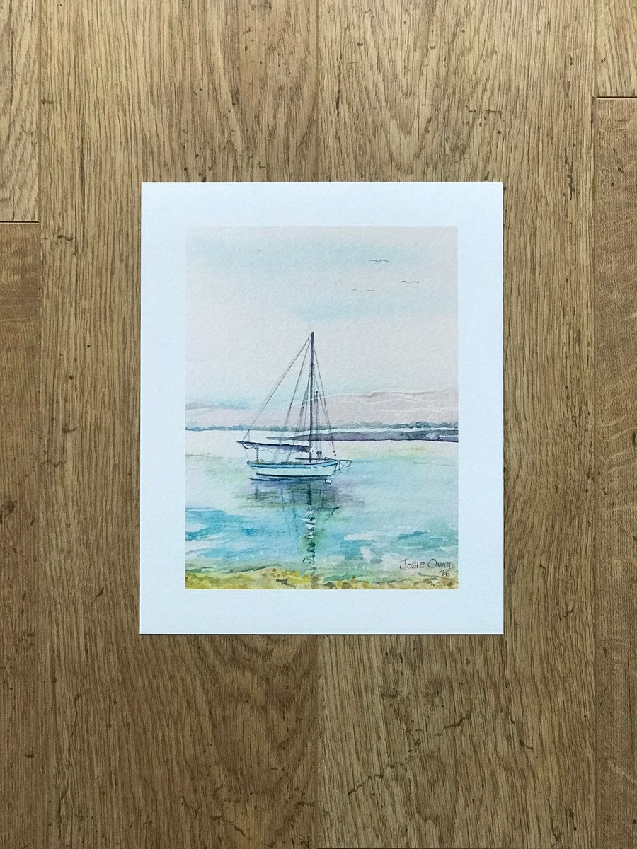 Watercolour Print of Yacht Seascape