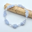 Blue Lace Agate & Swarovski Crystal Bracelet,  Gemstone Jewellery Gifts For Her