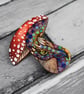 Pyrography dragon toadstool brooch. Hand burned shroom jewellery. - Image 3