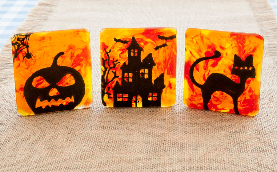 Fused Glass Halloween Themed Tea-Light Candle Holders