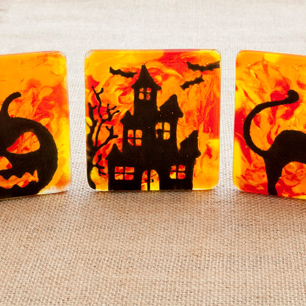 Fused Glass Halloween Themed Tea-Light Candle Holders