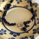 Blue goldstone and rainbow hematite chip necklace 