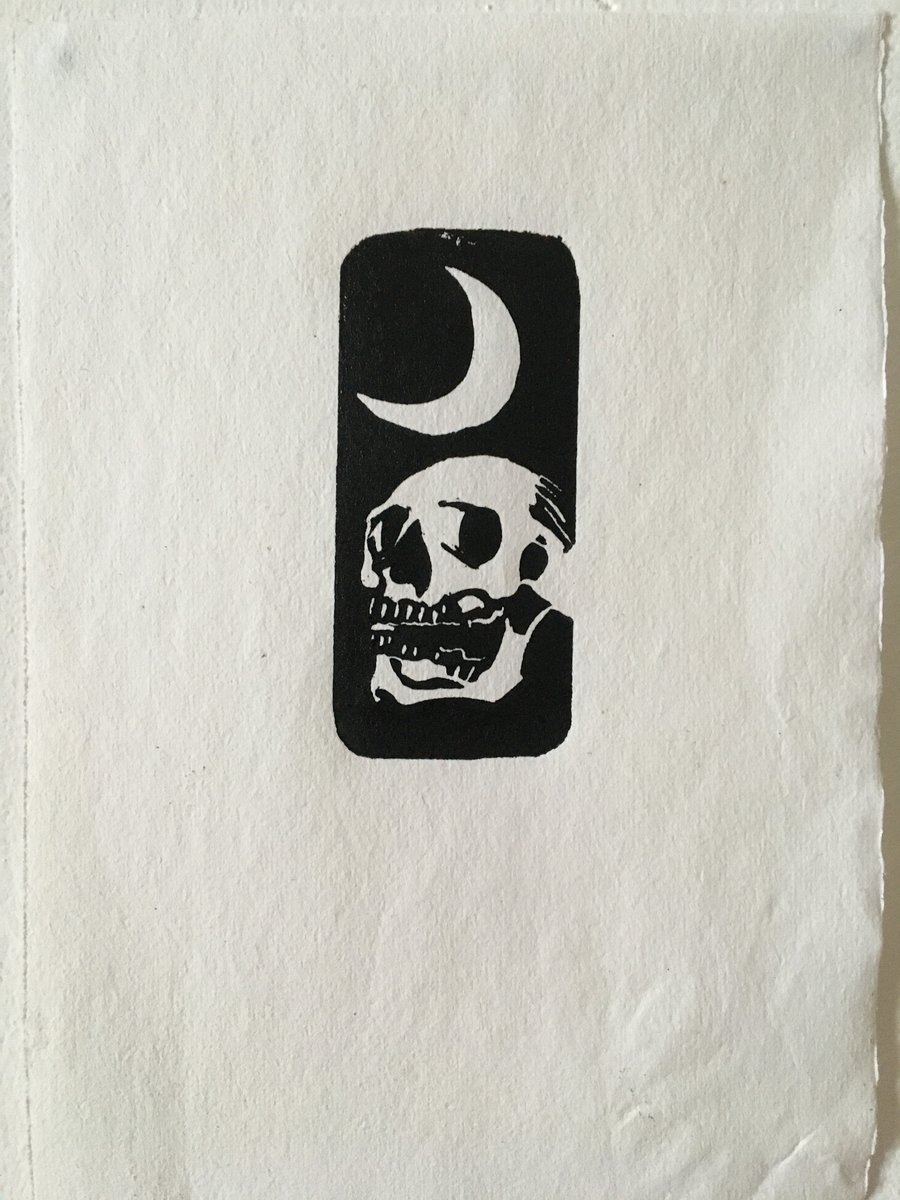 Limited edition handmade skull linocut print, This Too Shall Pass