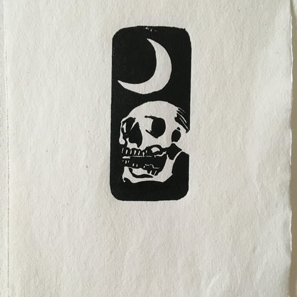 Limited edition handmade skull linocut print, This Too Shall Pass