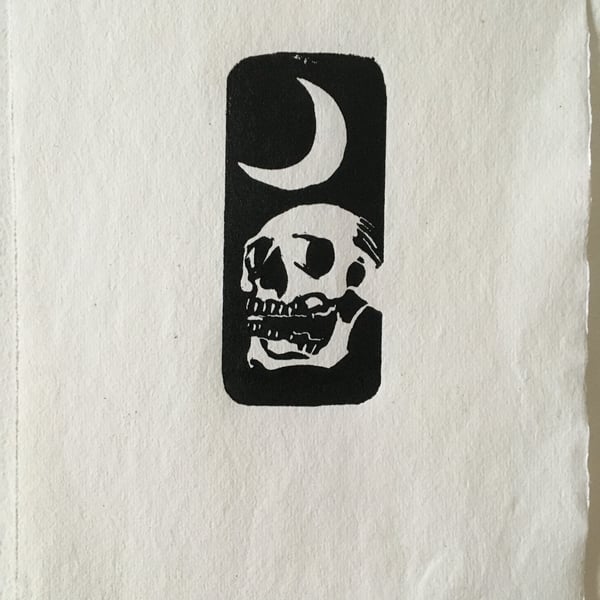 Limited edition handmade skull linocut print, This Too Shall Pass