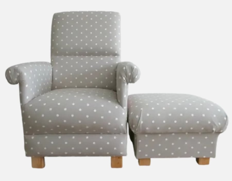 Polka Dots Armchair Adult Chair Clarke Dotty Spot Taupe Fabric Accent Small
