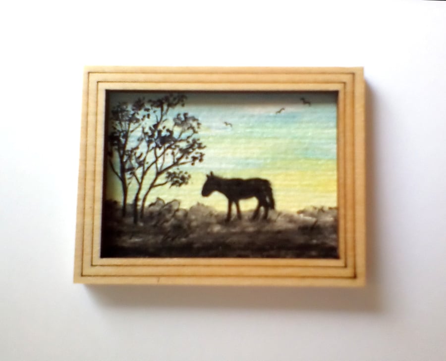 Dolls House Original Miniature Painting Picture in Frame Horse Pony