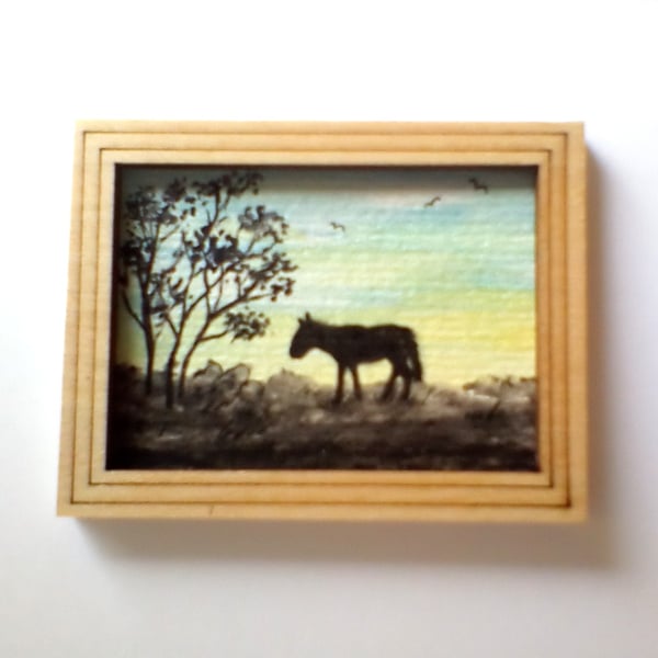 Dolls House Original Miniature Painting Picture in Frame Horse Pony