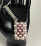 Cream & Pink Rectangle Crystal Pearl Handbag Charm, Chainmaille Chain & Keyring - Image 6
