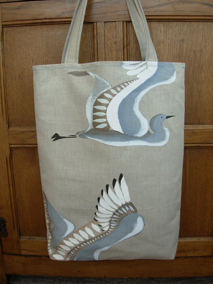 Tote Shopping Bag Linen Birds