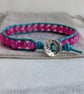 Turquoise leather and hot pink agate bracelet with button fastener  - Image 7