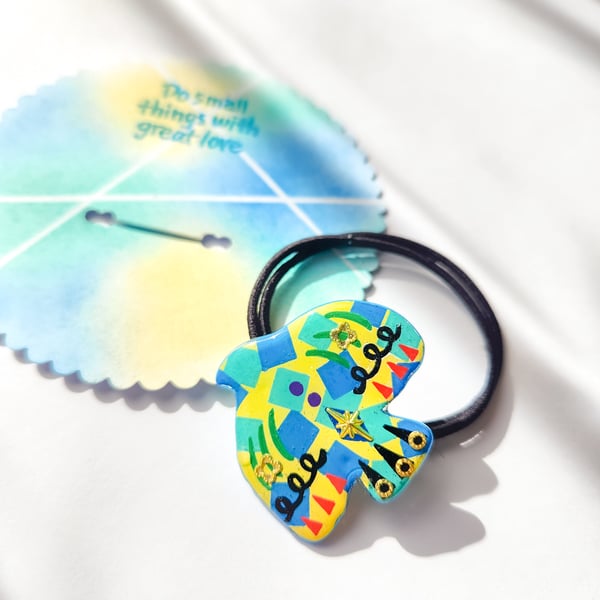 Hand-painted Hair Tie with hand-coloured card