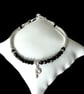 Black Spinel & Sterling Silver Noodle Bracelet with CZ Letter Charm – Adjustable - Image 10