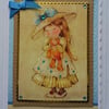 Vintage Greeting Card Little Girl with Sun Hat and Teddy Bear Any Occasion 3D
