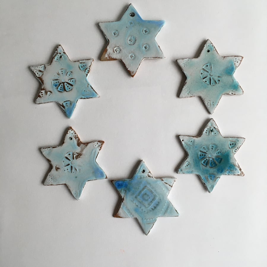 Six Christmas Stars in Turquoise Ceramic