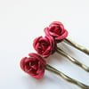 Valentines Red Rose Hair Bobby Pin Set - Bridal Wedding - ROSES ARE RED