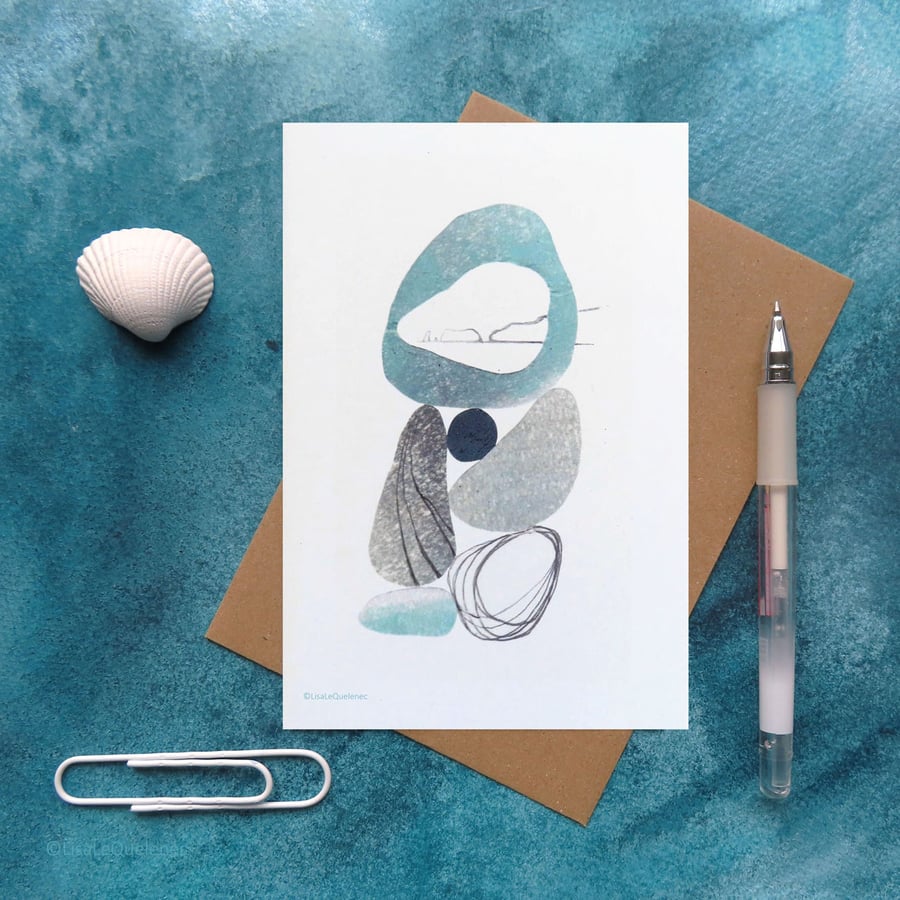 Hag stone & old Harry Rocks abstract  repro blank greeting card cello free