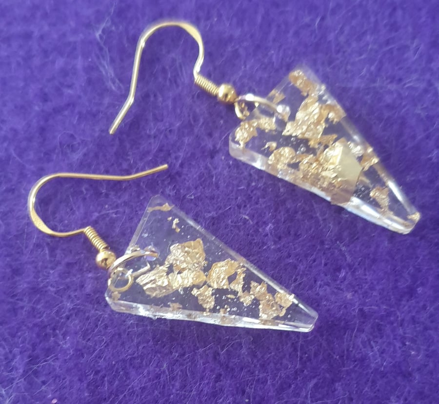 Triangle gold flake resin earrings
