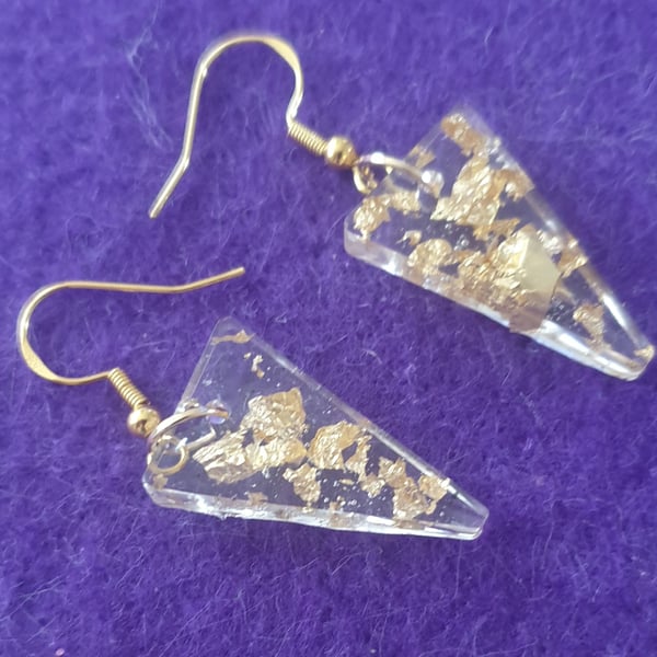 Triangle gold flake resin earrings