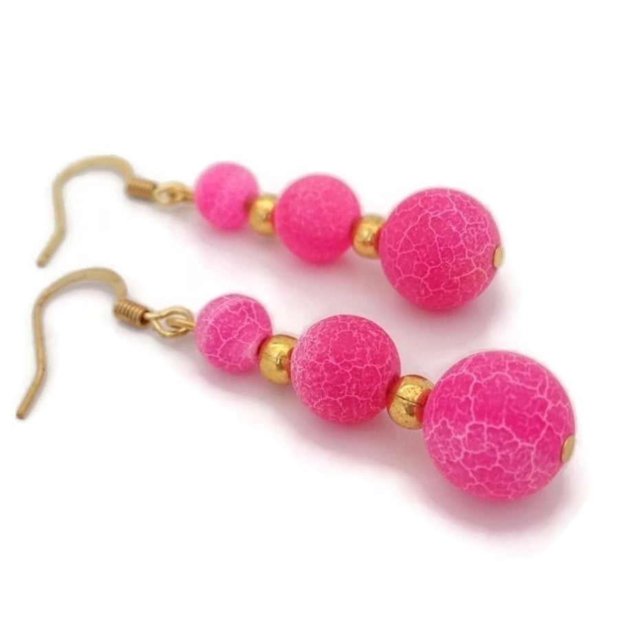 Pink Weathered Agate Drop Earrings