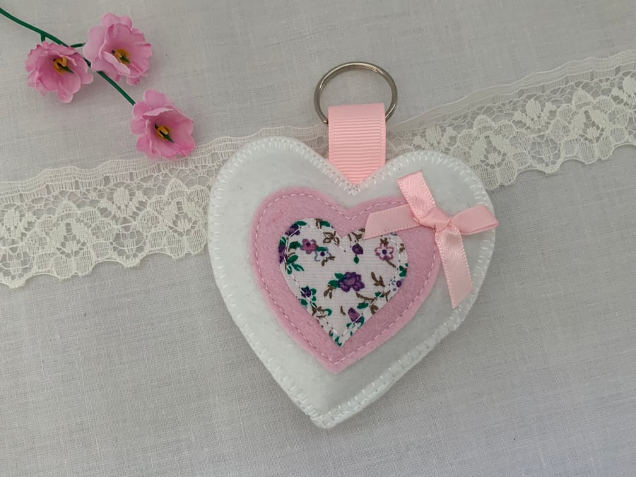 Personalised Felt Heart Keyrings, Handmade Mothers Day Gift, Mum Keyring