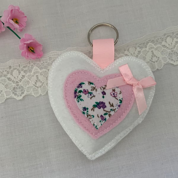 Personalised Felt Heart Keyrings, Handmade Mothers Day Gift, Mum Keyring