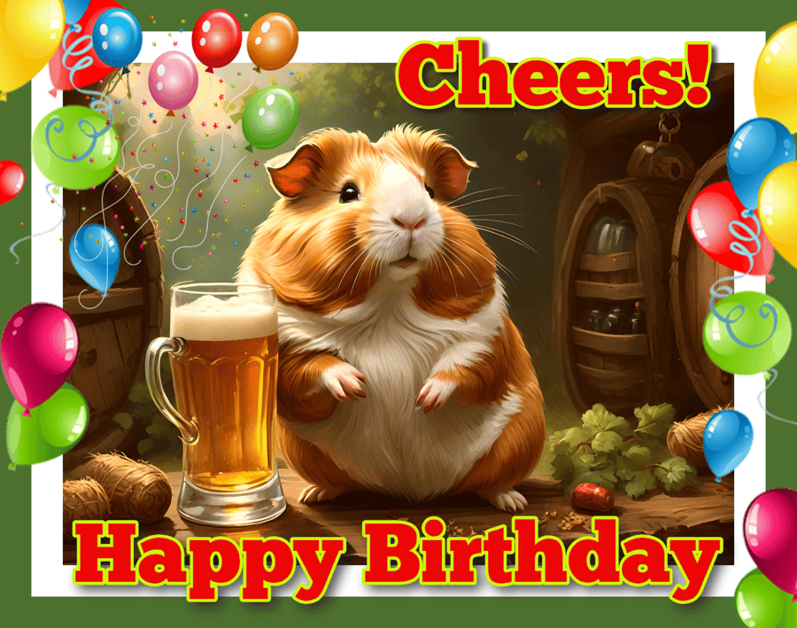 Happy Birthday Cheers Guinea Pig Card A5