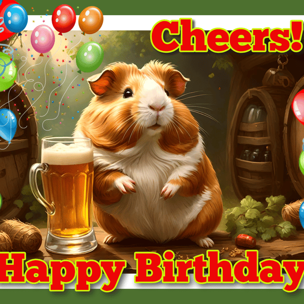 Happy Birthday Cheers Guinea Pig Card A5