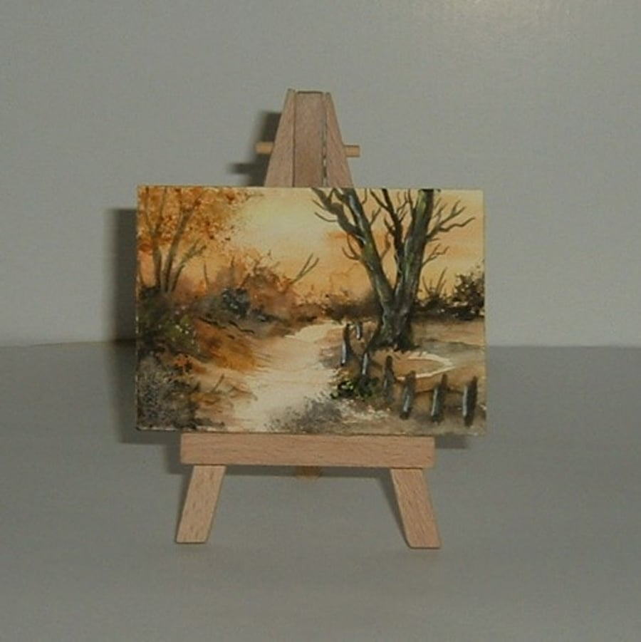 aceo atc watercolour landscape original art. ( ref f 570)