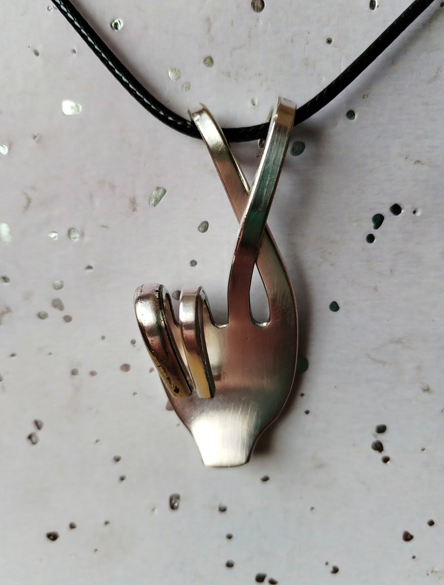 Unique handmade silver plated fingers crossed good luck fork pendant necklace. 