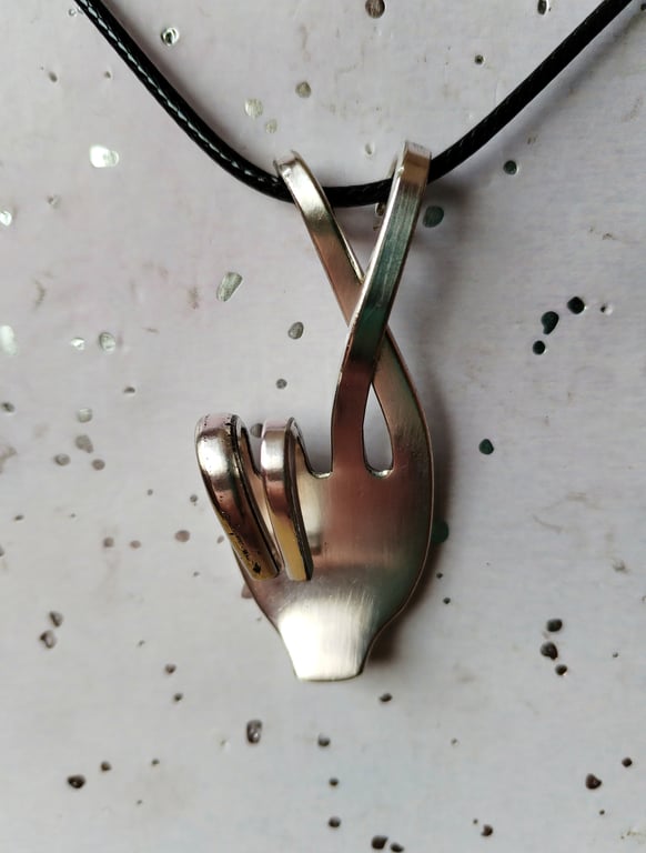 Unique handmade silver plated fingers crossed good luck fork pendant necklace. 