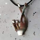 Unique handmade silver plated fingers crossed good luck fork pendant necklace. 