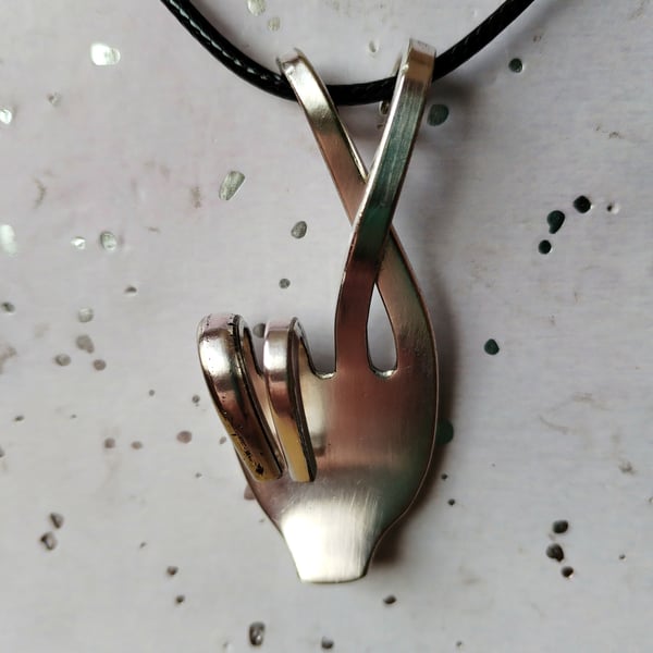Unique handmade silver plated fingers crossed good luck fork pendant necklace. 