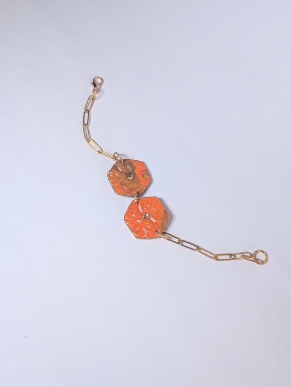 Orange cable chain handmade polymer clay bracelet 