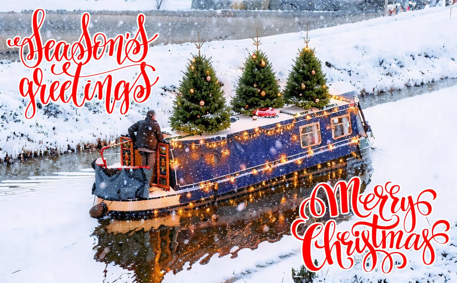 A5 Blank Greeting Card Christmas Canal Boats Norfolk