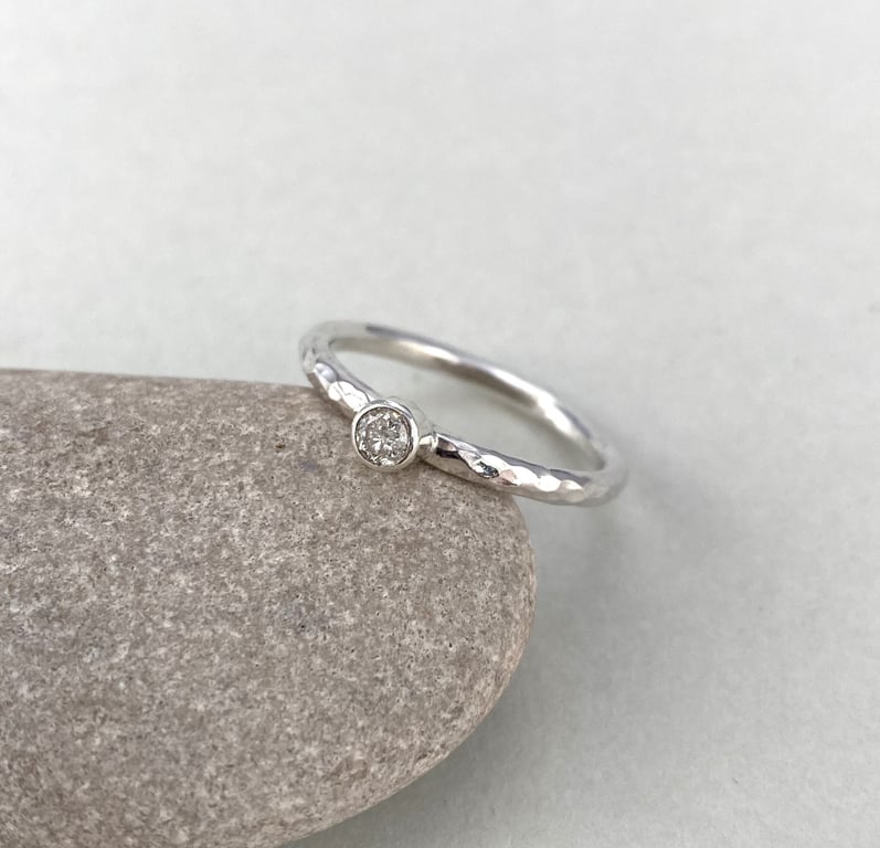 Diamond and Sterling Silver Ring, Solitaire Brilliant Cut 0.15ct Natural Diamond