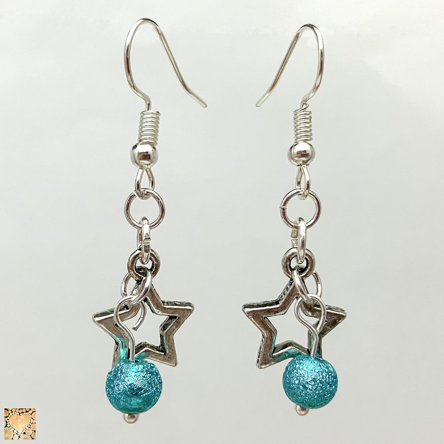 Silver and Turquoise Open Star Earrings