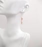 White Faux Pearl & Pink Glass Bead Silver Drop Earrings - Image 3