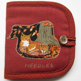 Appliqued Fox Sewing Needle Case