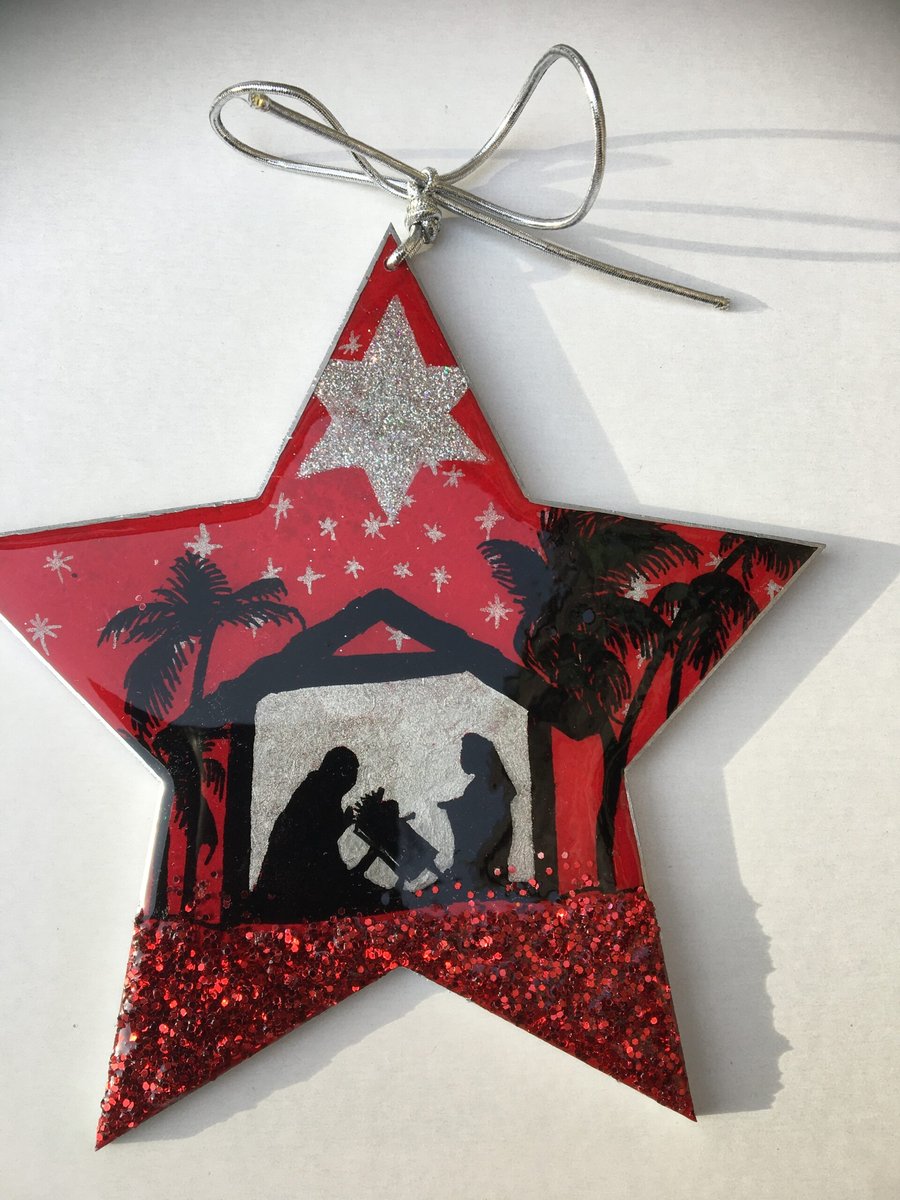  Christmas ornament, star, Noel, red , black and silver   