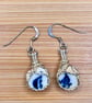 Scottish sea pottery earrings - Sterling Silver fish hooks - Unique blue & white