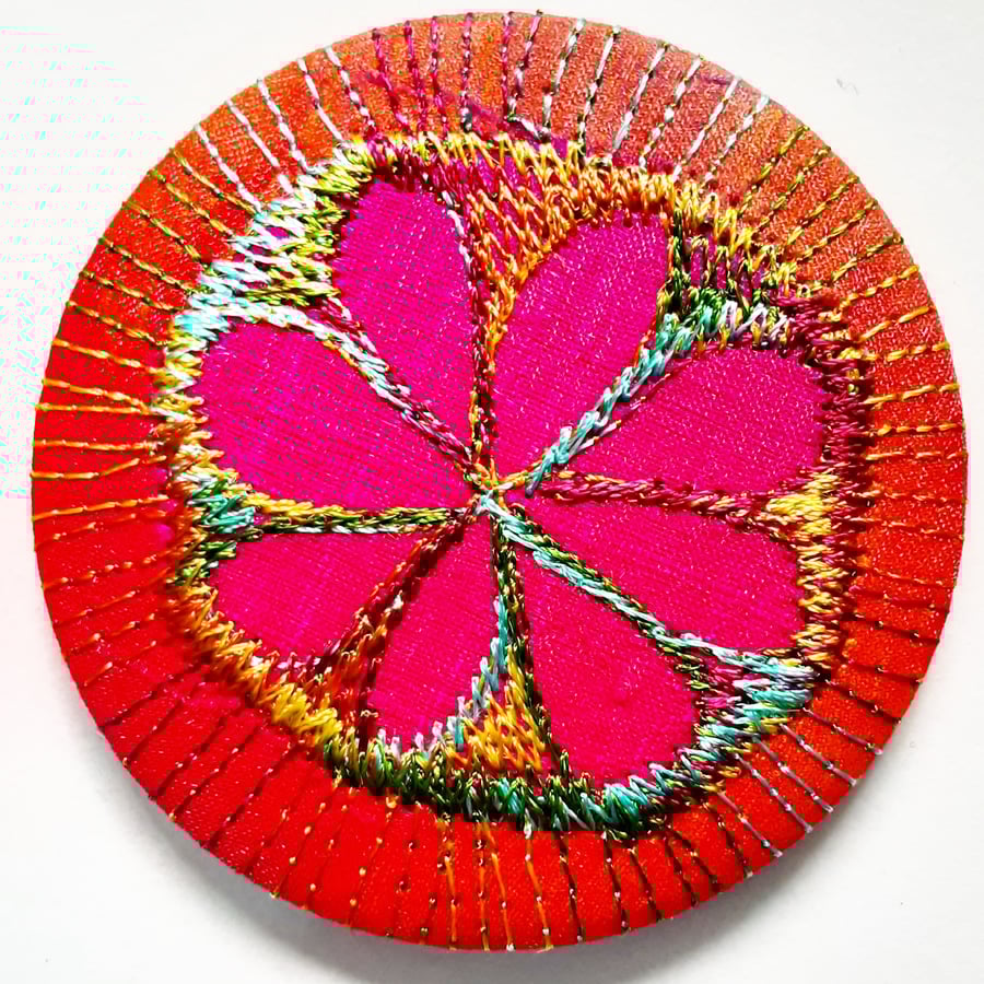 Pocket Mirror with Free Machine Embroidery 