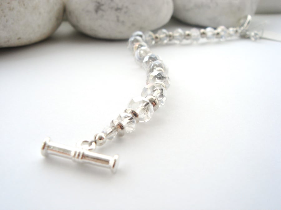 Clear Crystal Bracelet, OOAK  Silver Clasp Bracelet.