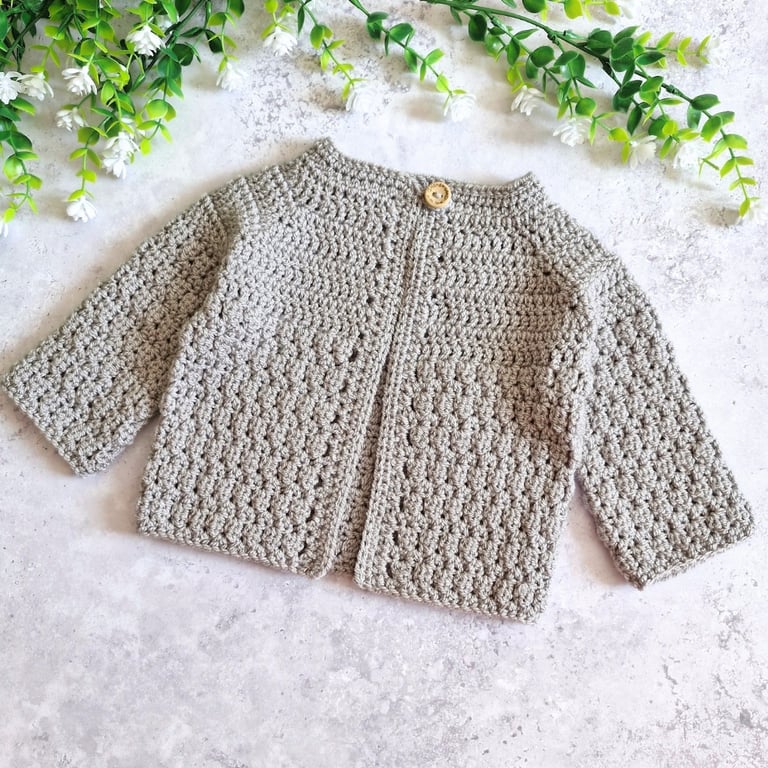 Soft Crochet Baby Cardigan – Handmade to Order – Sizes Newborn to 24 Months
