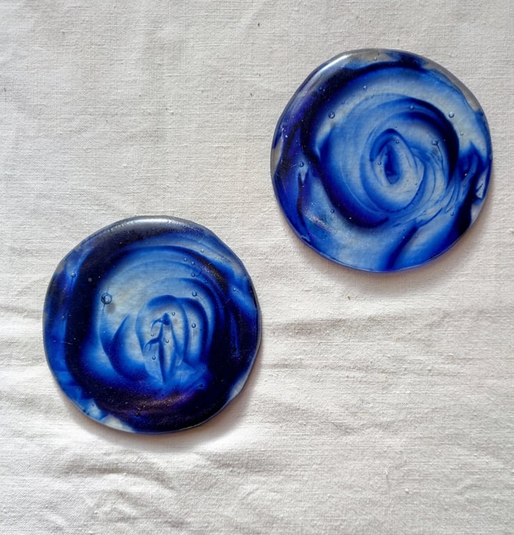 Fused glass blue swirl tiles