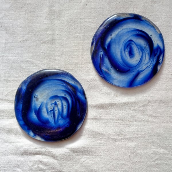 Fused glass blue swirl tiles