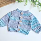 Newborn Crochet Baby Cardigan – Variegated Turquoise 