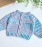 Newborn Crochet Baby Cardigan – Variegated Turquoise 