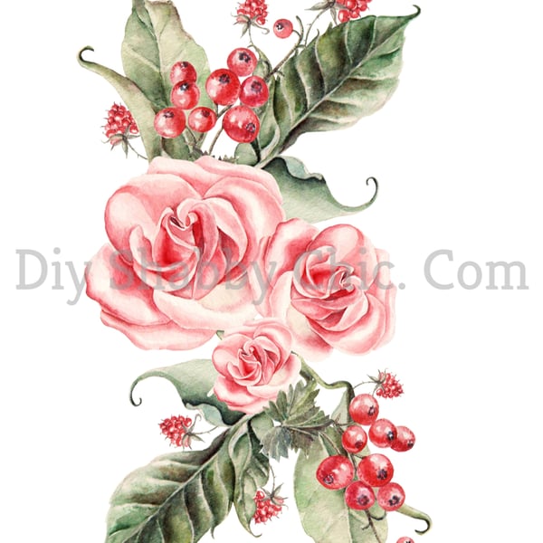 Waterslide Wood Furniture Vintage Image Transfer DIY Shabby Chic Rose Berries