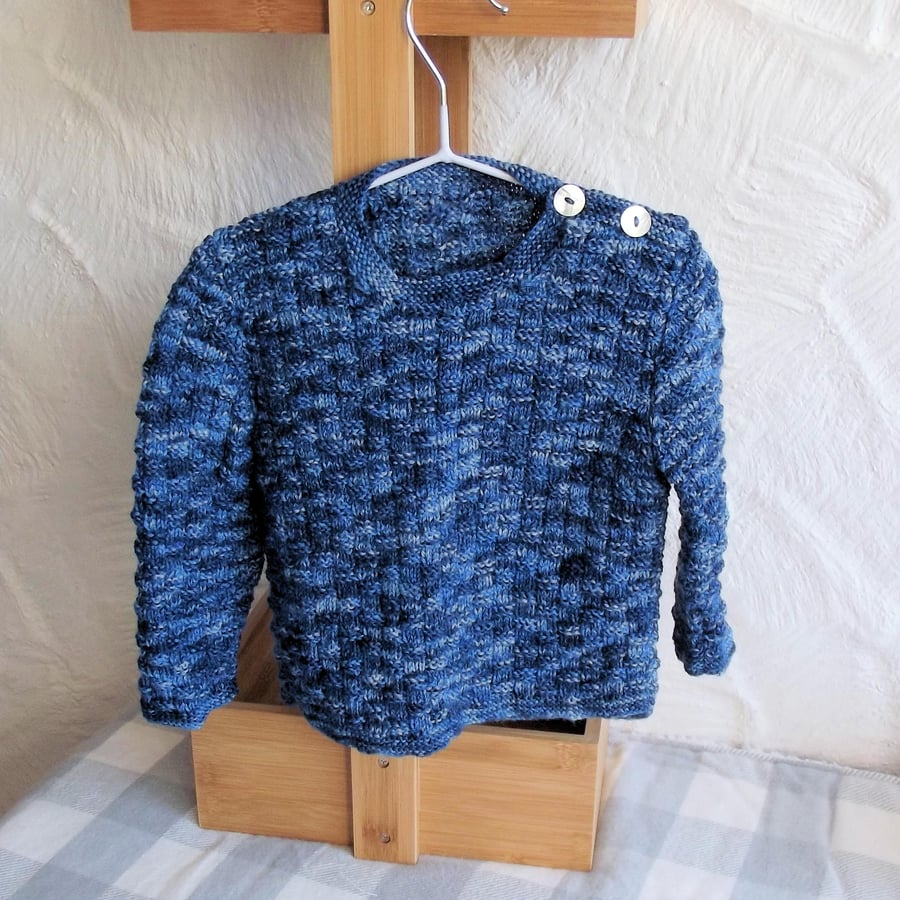 Babies Handknitted Jumper, Blue Shades, 3 to 6 monthes, hm60